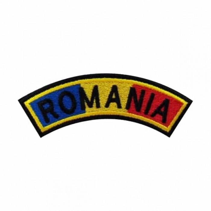 Drapel semirotund "ROMANIA" contur dublu 