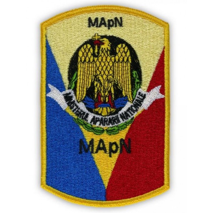 Emblema MApN – Detaliu broderie pe uniformă, simbol al mândriei și apartenenței la Ministerul Apărării Naționale