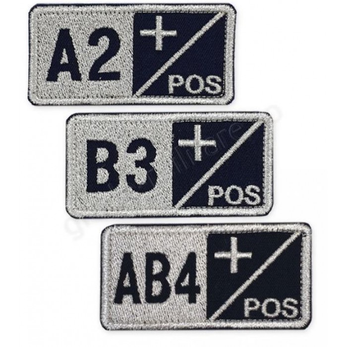 Ecuson brodat grupa sanguină pe ultramarin cu fir metalic - Epoleti.ro