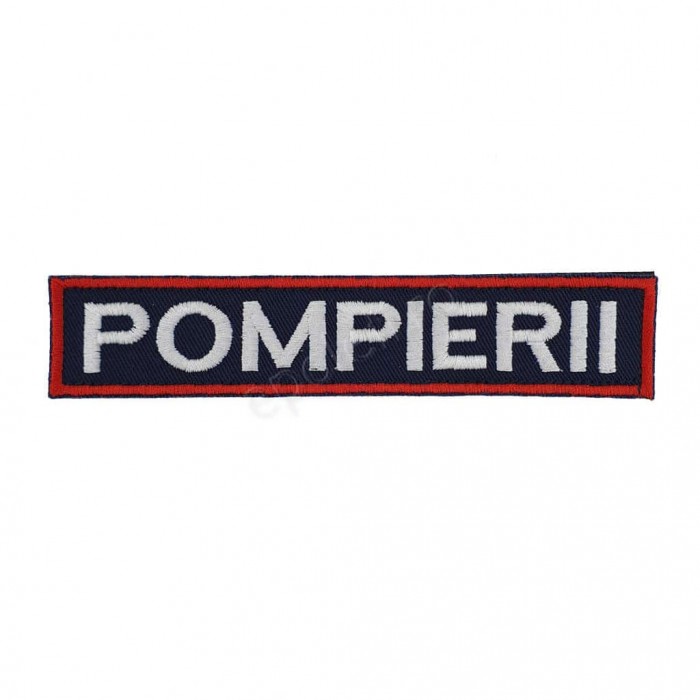 emblema brodata cu textul "POMPIERII"