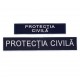 emblema brodata cu textul "PROTECTIA CIVILA" pe suport bleumarin